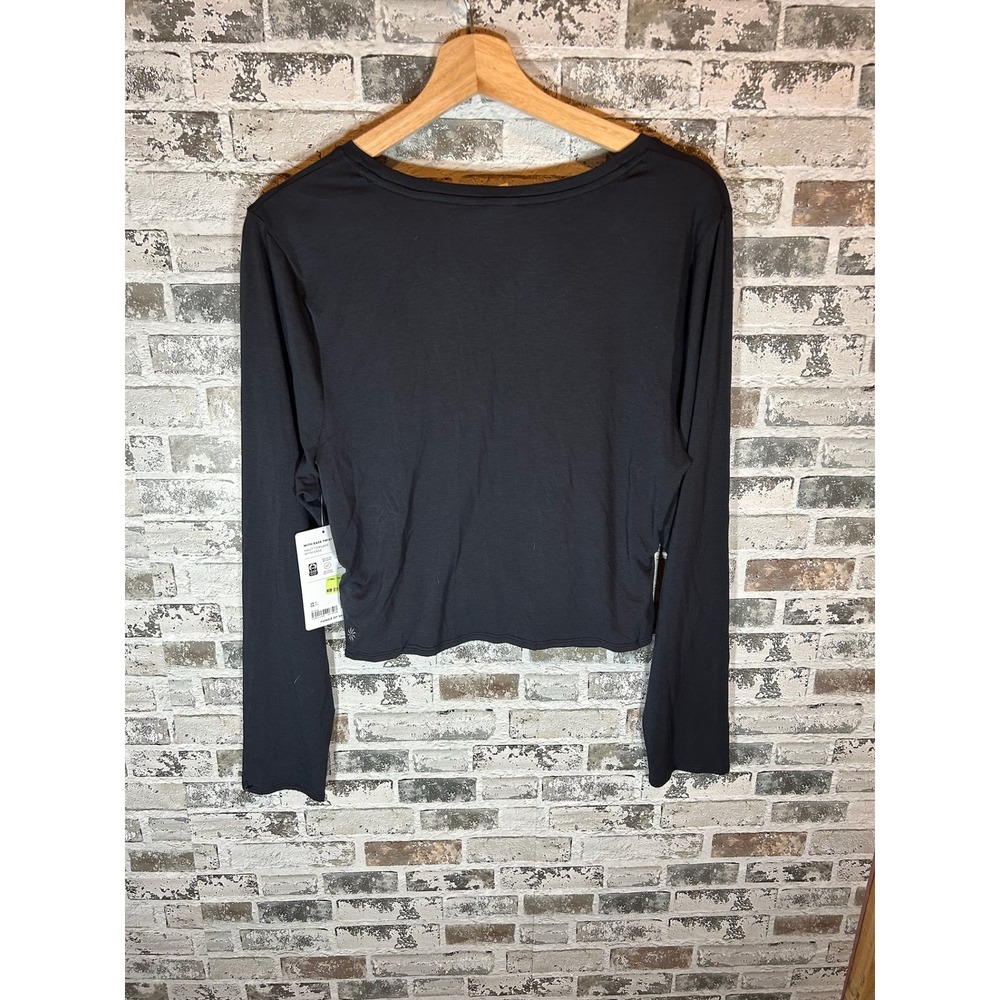 Athleta With Ease Twist Top Women XL Black Long Sleeve Cropped Front Knot - Picture 2 of 5